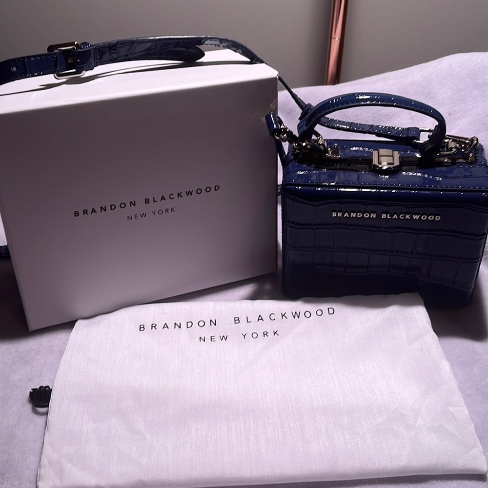 Like-New Navy Blue Croc Mini Kendrick Trunk, Silver Hardware- Brandon Blackwood!